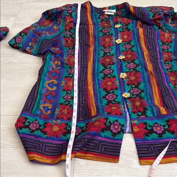 Lady Carol Vintage Blue Purple Red Button Down Shirt Skirt Set - Picture 6 of 10